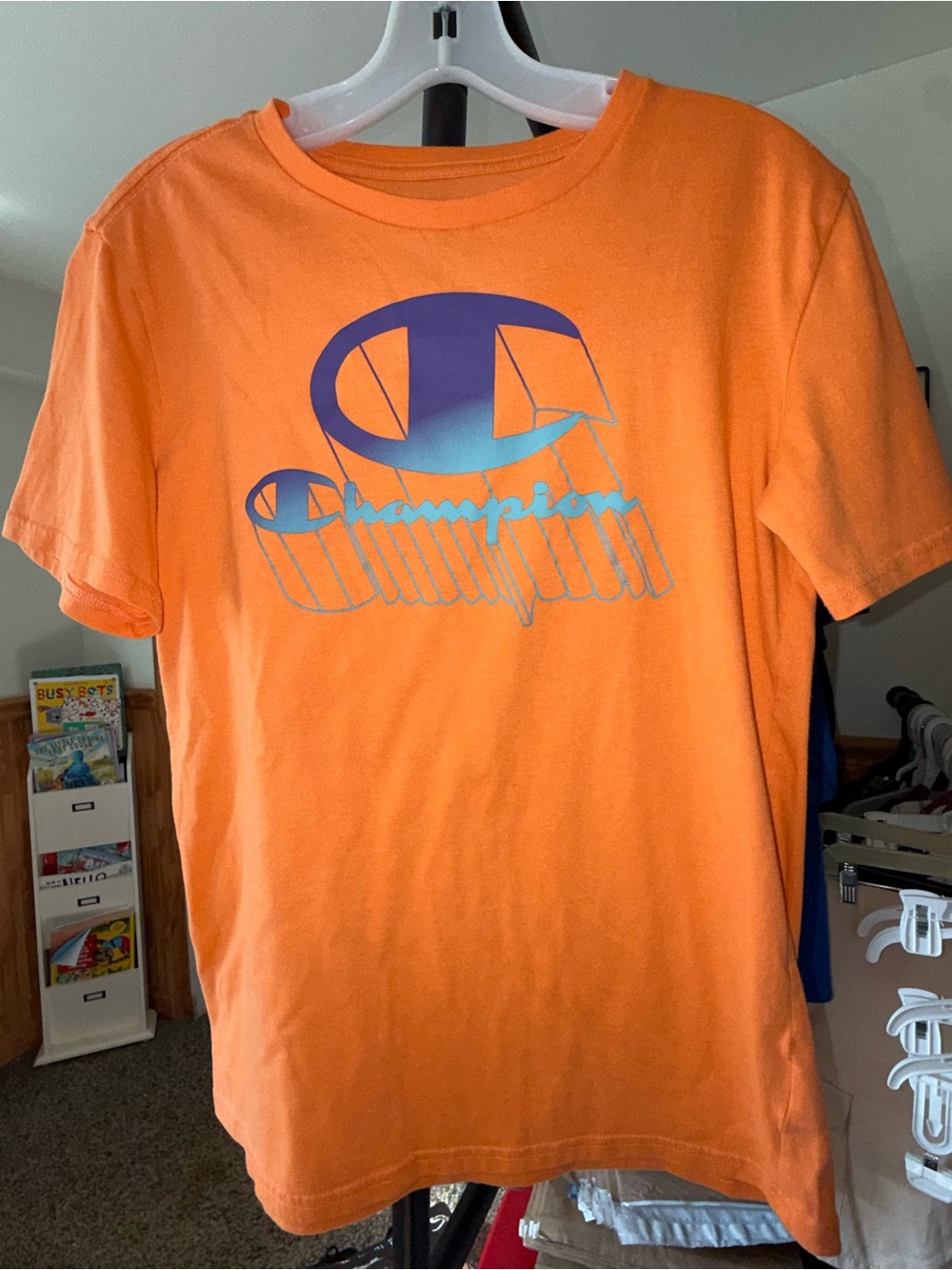 Champion Bright Orange Tee with Blue Logo